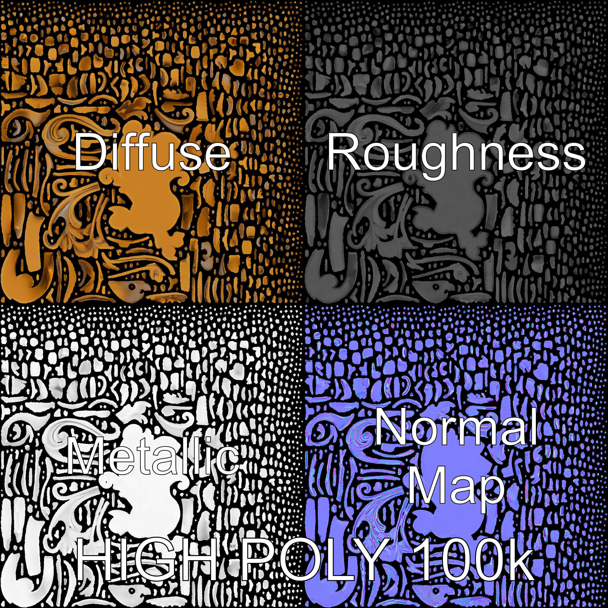 Ornate Door Knocker Model Pack Low-poly 3D model_2