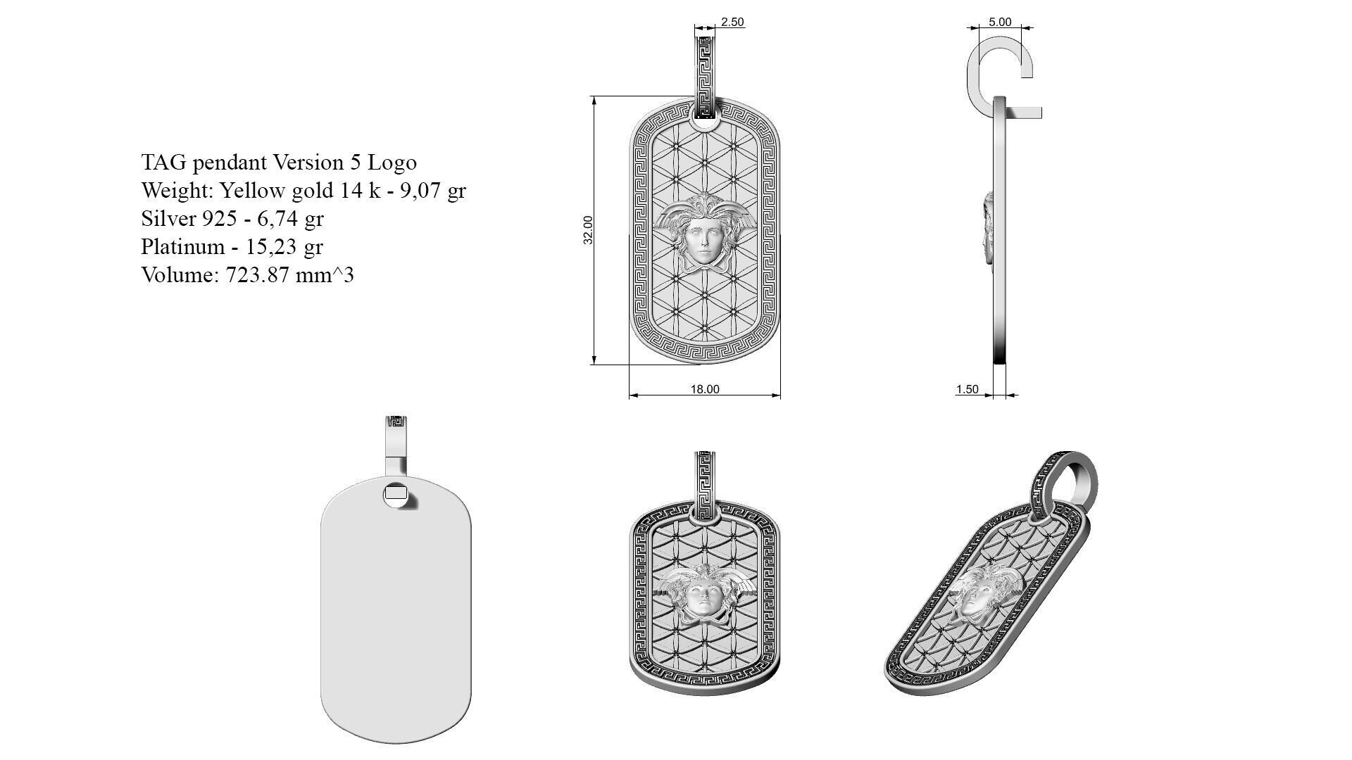 TAG pendant Version 5 Medusa 3D print model_1