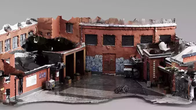 001609 Urban Courtyard with Graffiti 3D Scanned Environment 3D model