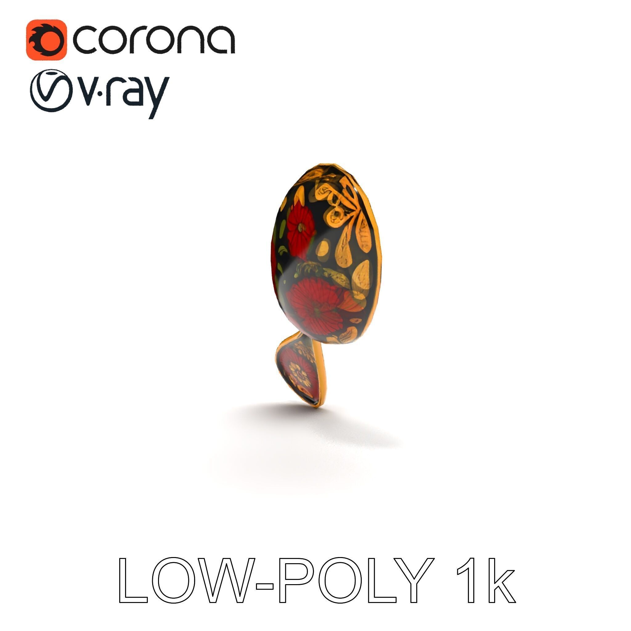 Decorative Floral Spoon D Model Pack Low-poly 3D model_10
