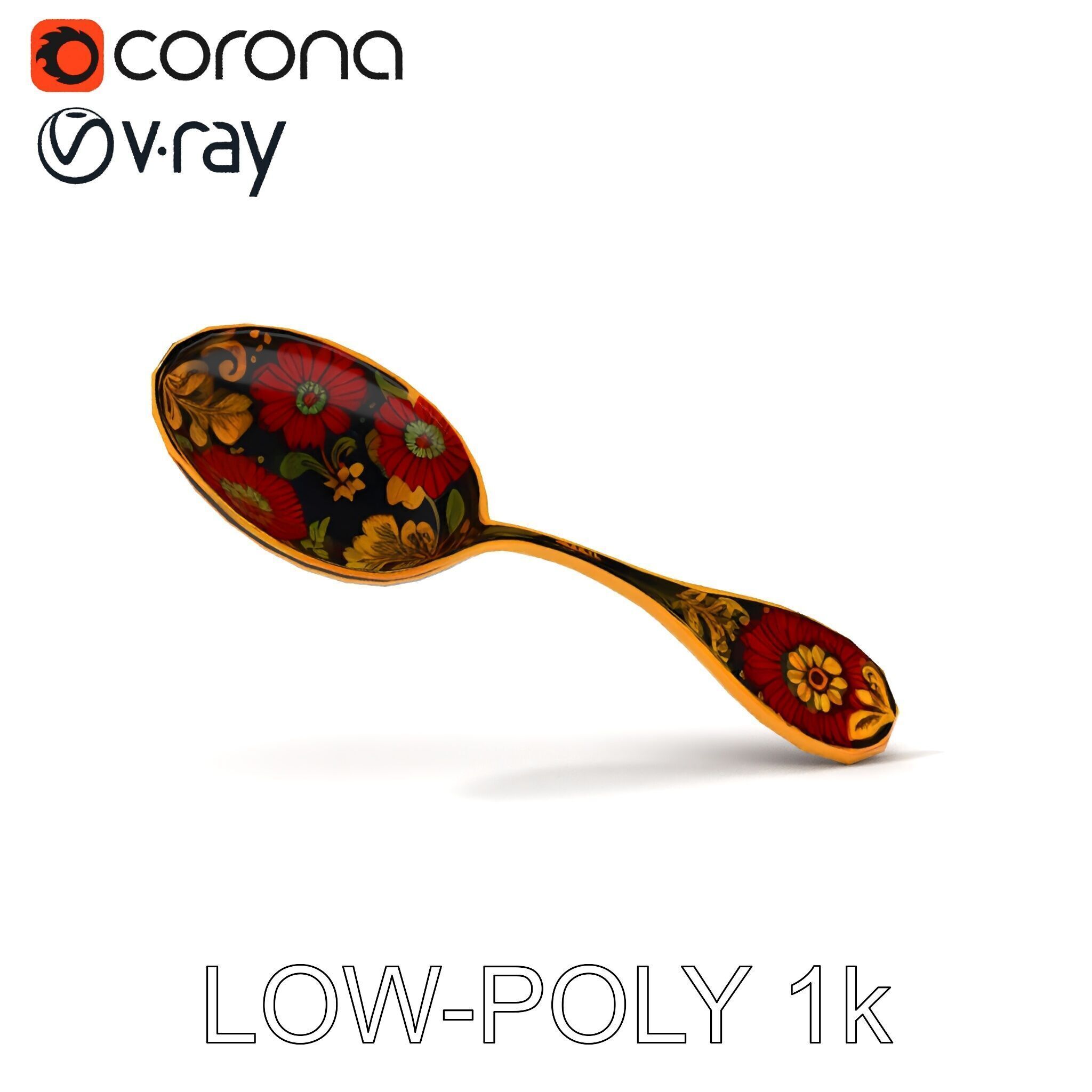 Decorative Floral Spoon D Model Pack Low-poly 3D model_26