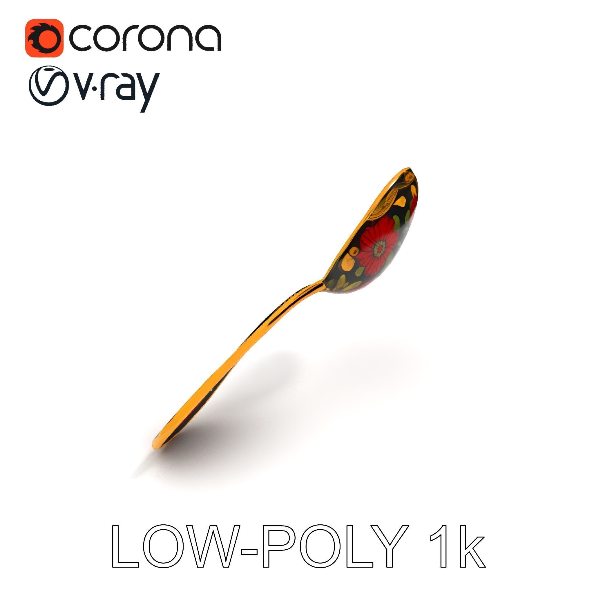 Decorative Floral Spoon D Model Pack Low-poly 3D model_15