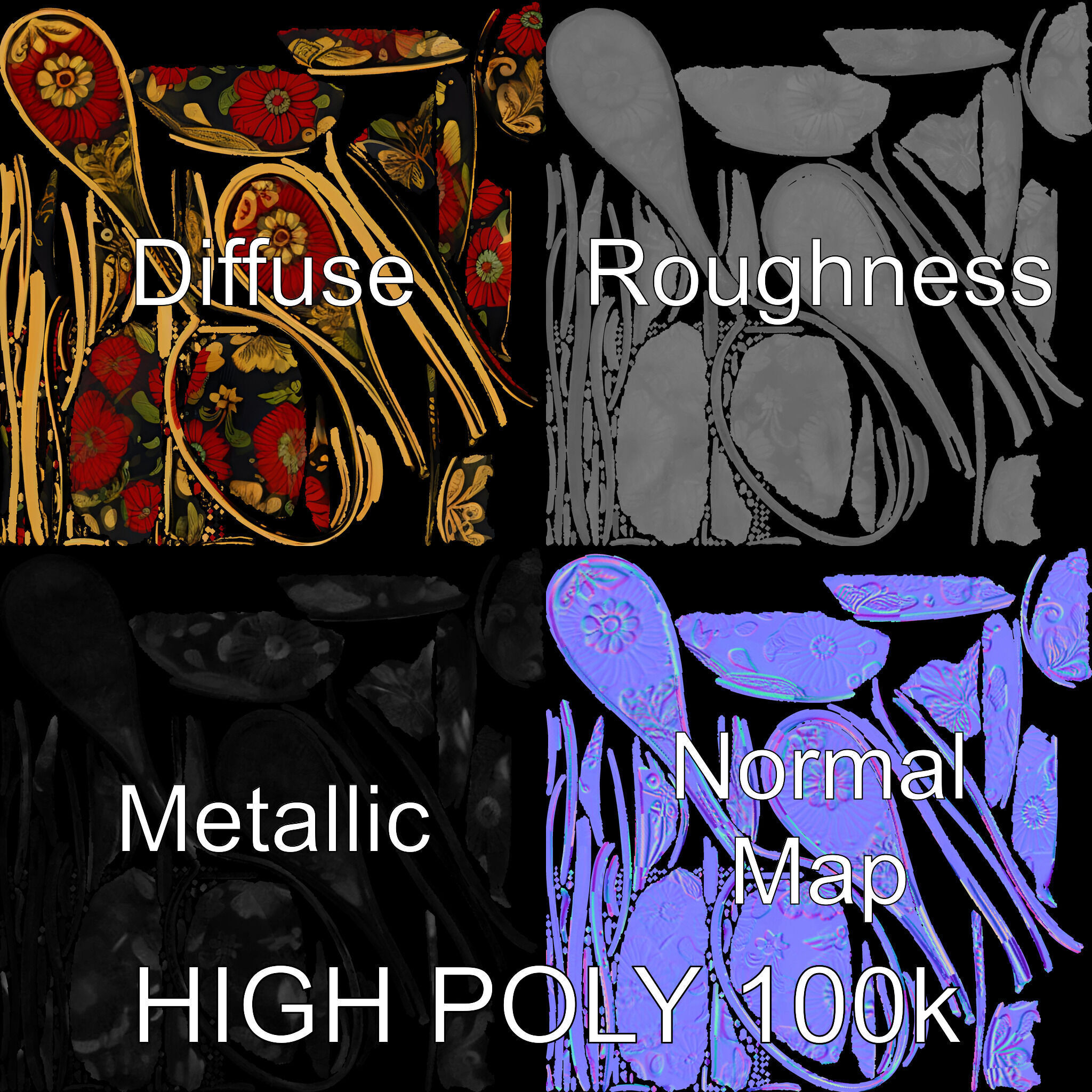 Decorative Floral Spoon D Model Pack Low-poly 3D model_2