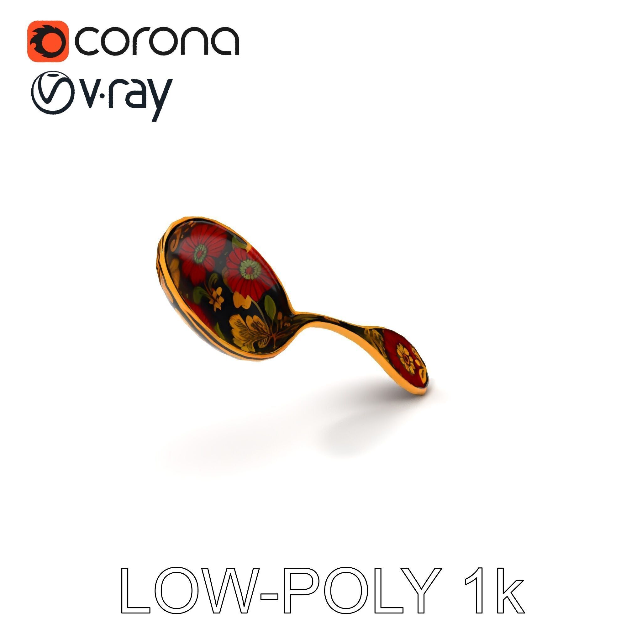 Decorative Floral Spoon D Model Pack Low-poly 3D model_7