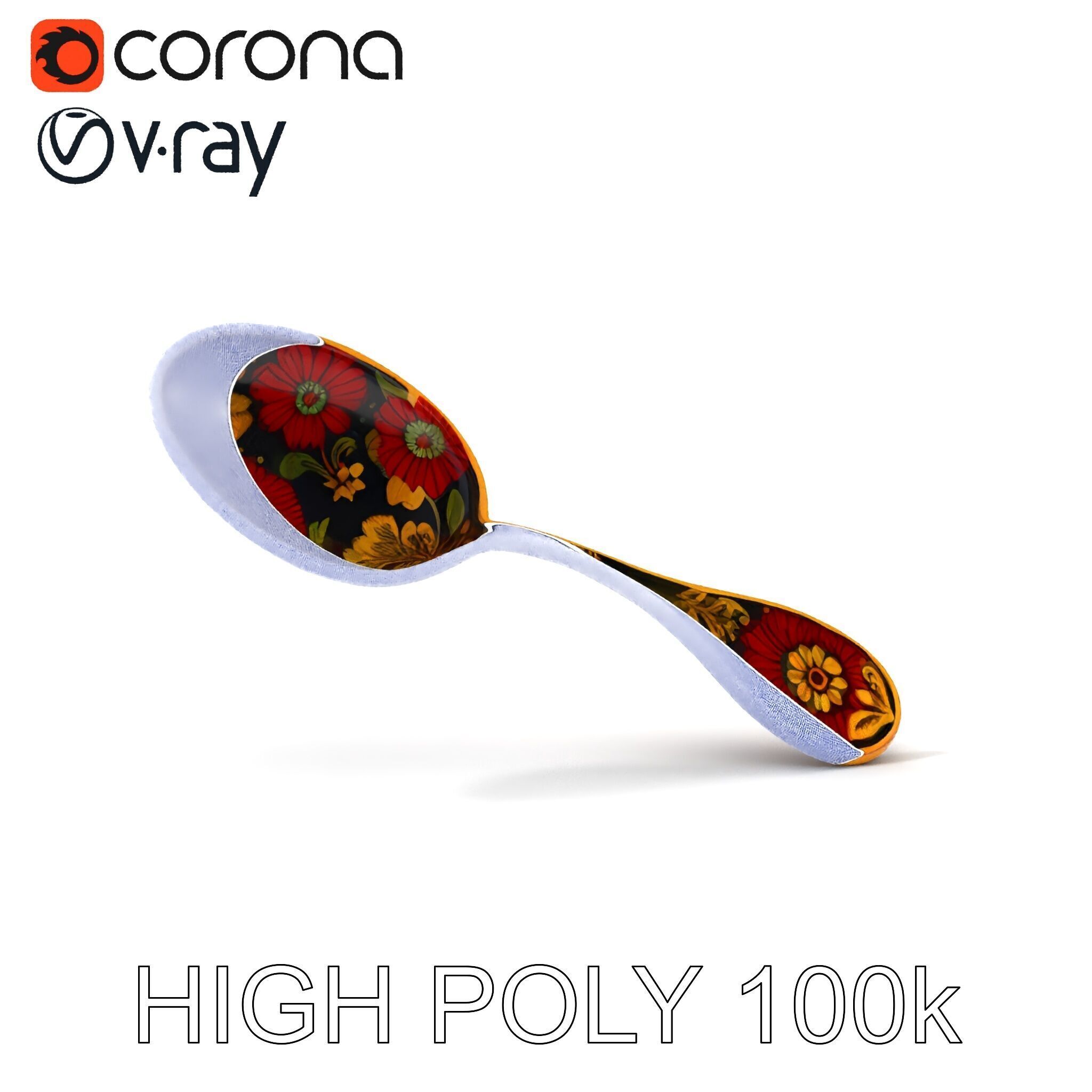 Decorative Floral Spoon D Model Pack Low-poly 3D model_24