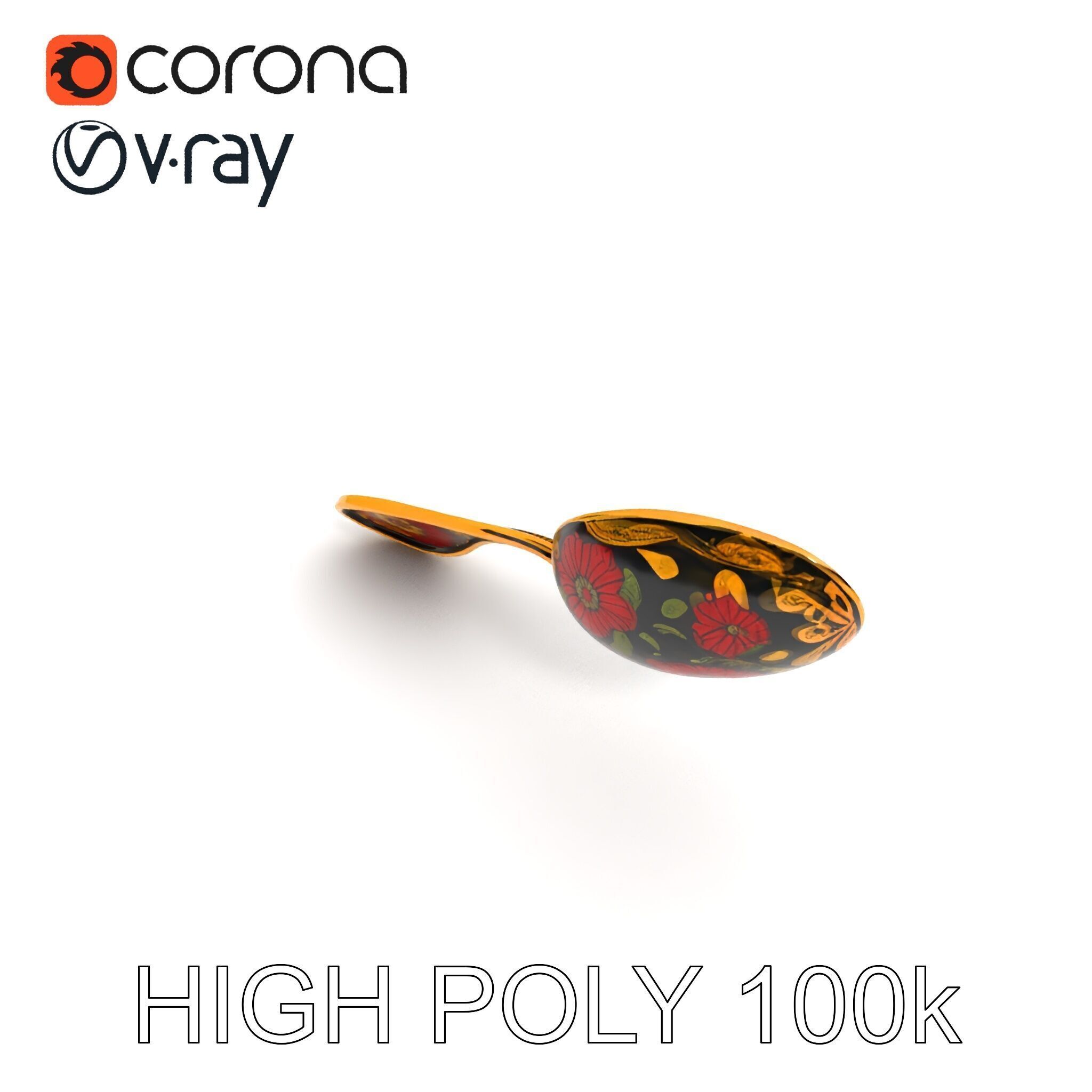 Decorative Floral Spoon D Model Pack Low-poly 3D model_35