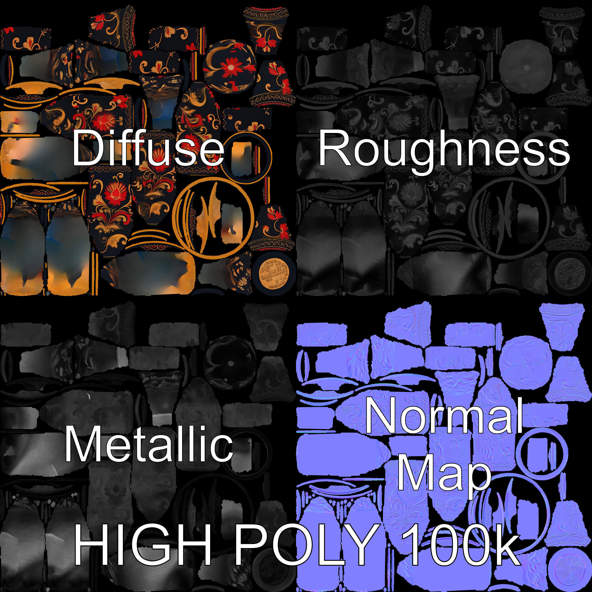 Decorative Floral Vase D Model Pack Low-poly 3D model_2