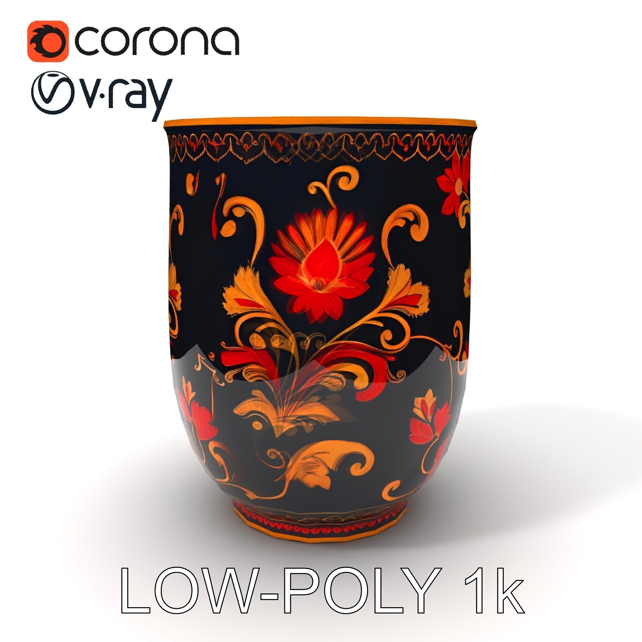 Decorative Floral Vase D Model Pack Low-poly 3D model_10