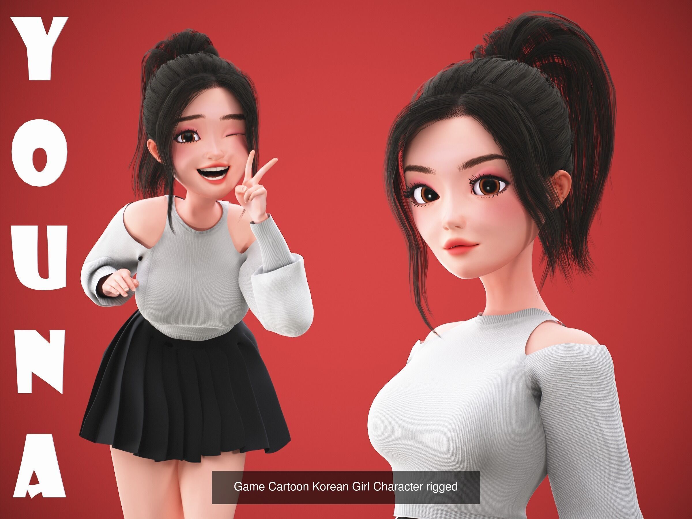 Girl and Woman cartoon stylized Pack 3D Model Collection_3