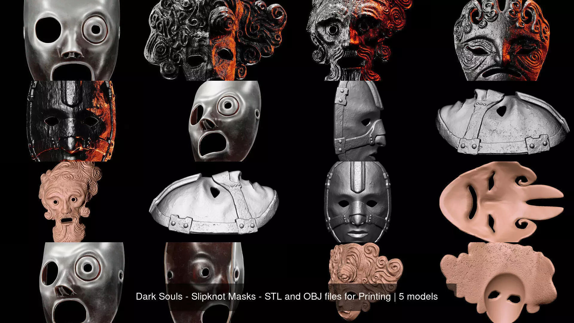Dark Souls - Slipknot Masks - STL and OBJ files for Printing 3D Model Collection_0