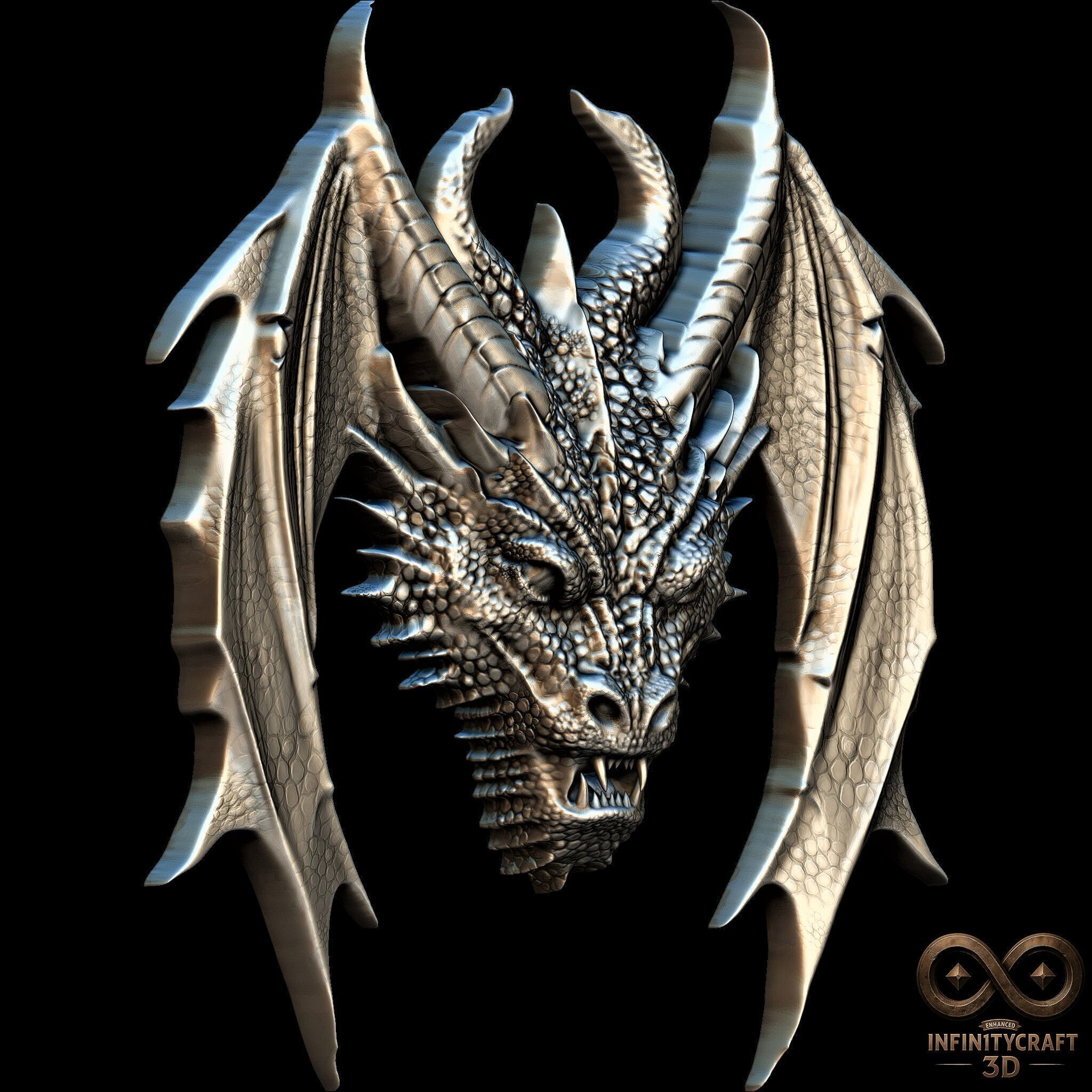 Dragon Head Relief No18 STL file for 3d printing or CNC 3D print model_4