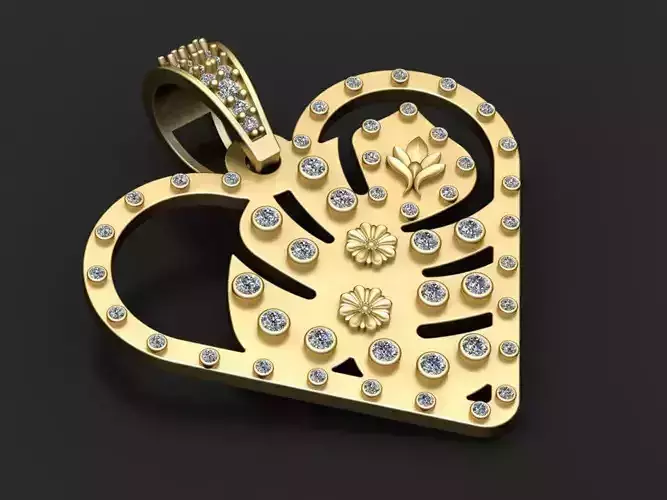 LEAF DESIGN HEART SHAPE PENDANT 3D PRINTABLE MODEL 3D print model