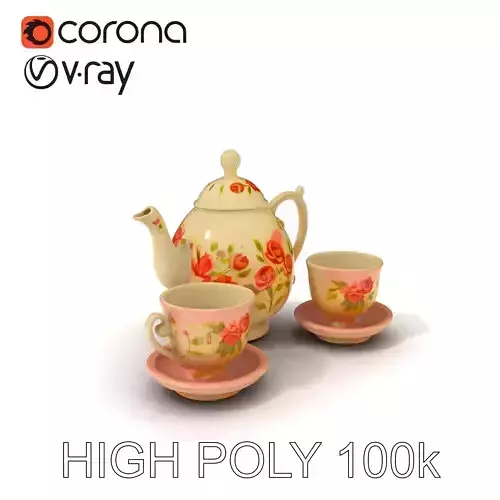 Vintage Floral Teapot and Cup Model Pack