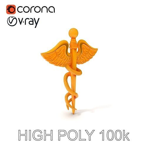 Golden Caduceus Model Pack for Medical Visualizations Low-poly 3D model