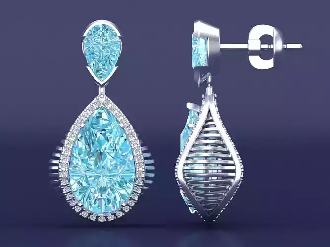 Elegance Tear Drop Pear Gemstones And Diamonds EArrings