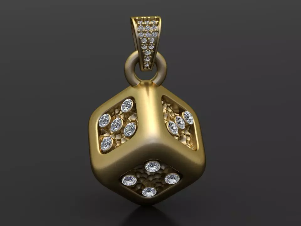 GOLD DICE DIAMOND PENDANT 3D PRINTABLE MODEL 3D print model