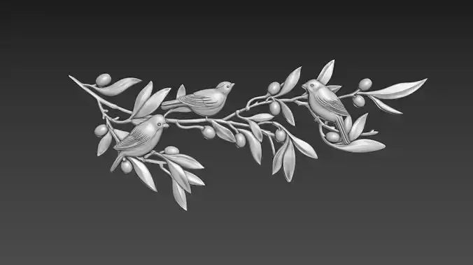 Olive branch with birds