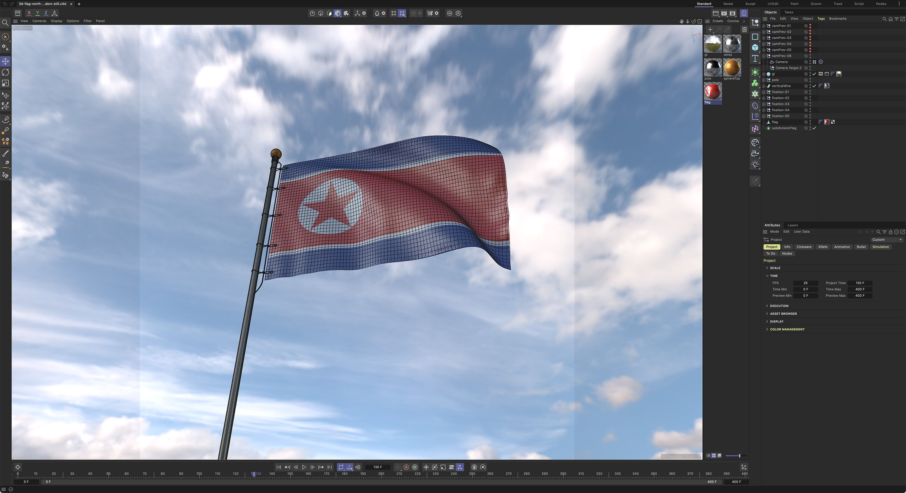 Flag North Korea animated loop 3D model_7