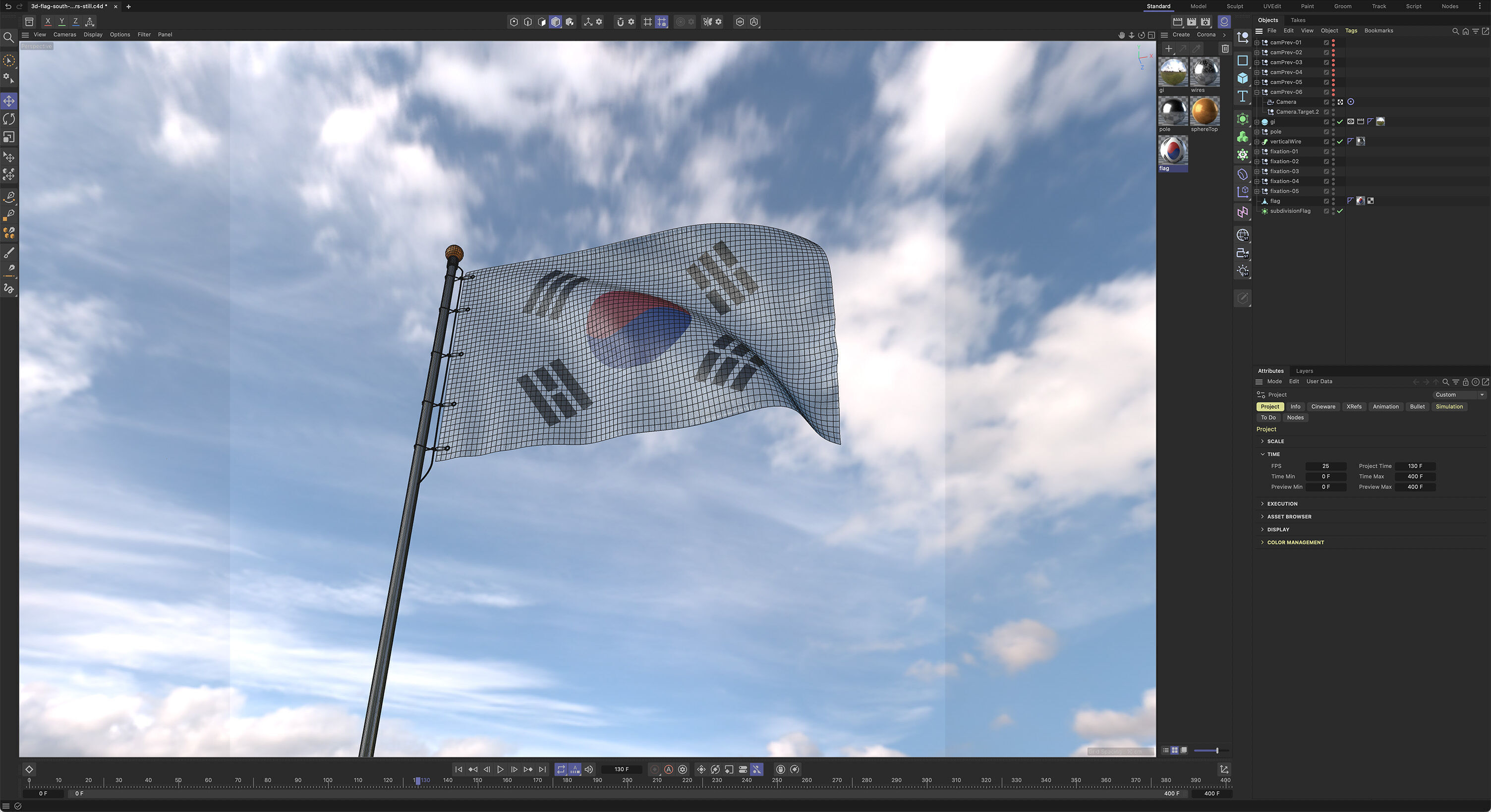 Flag South Korea animated loop 3D model_7