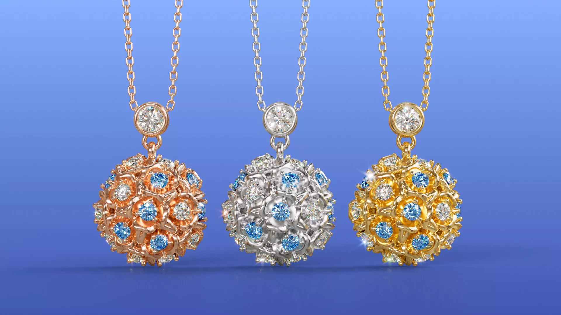 Floral Cluster Pendant Round Flower Ball Hydrangea Necklace 3D print model
