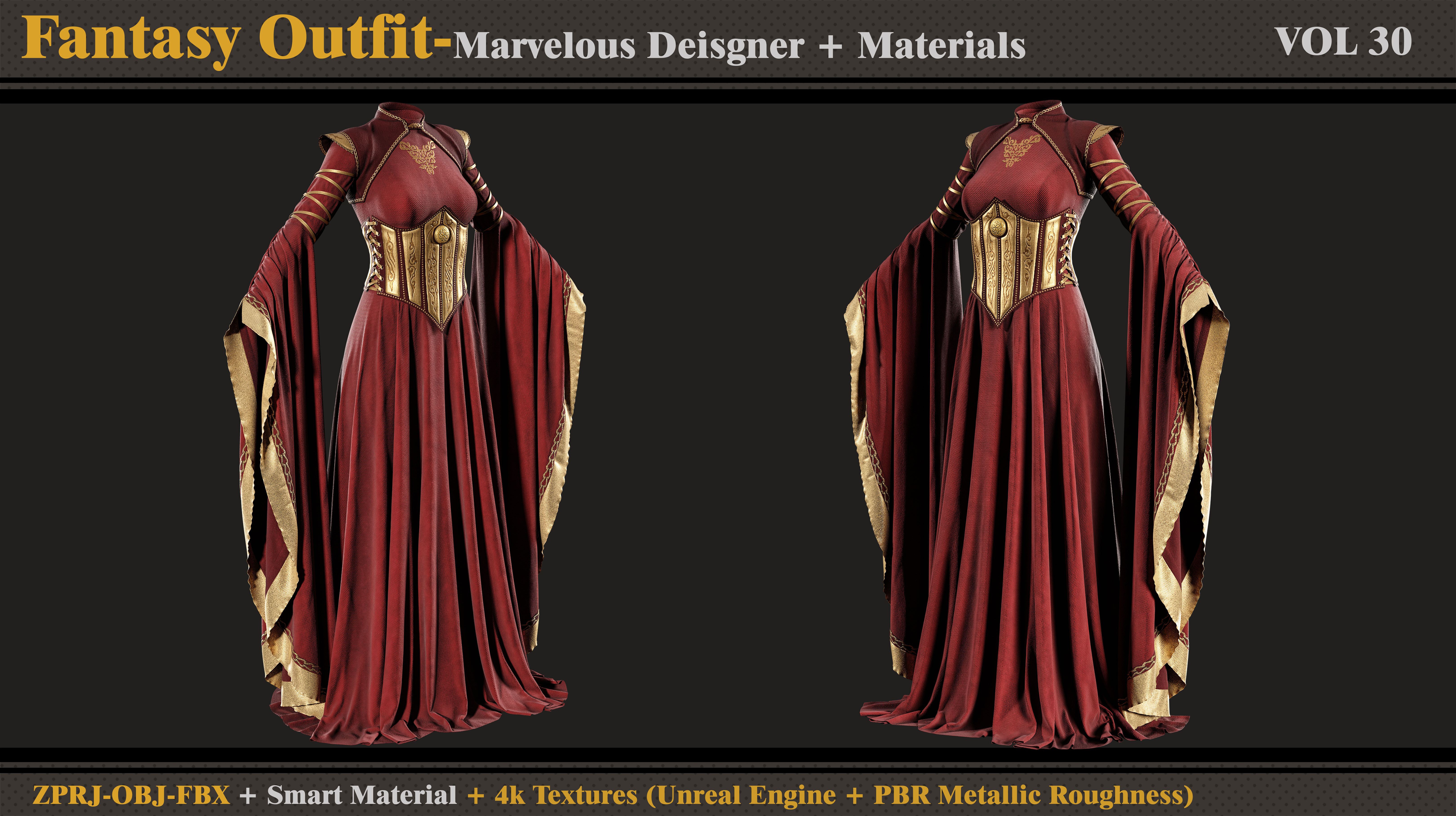 Fantasy Outfit-MD-Clo3d-Smart Material- Textures-OBJ-FBX 3D model_2