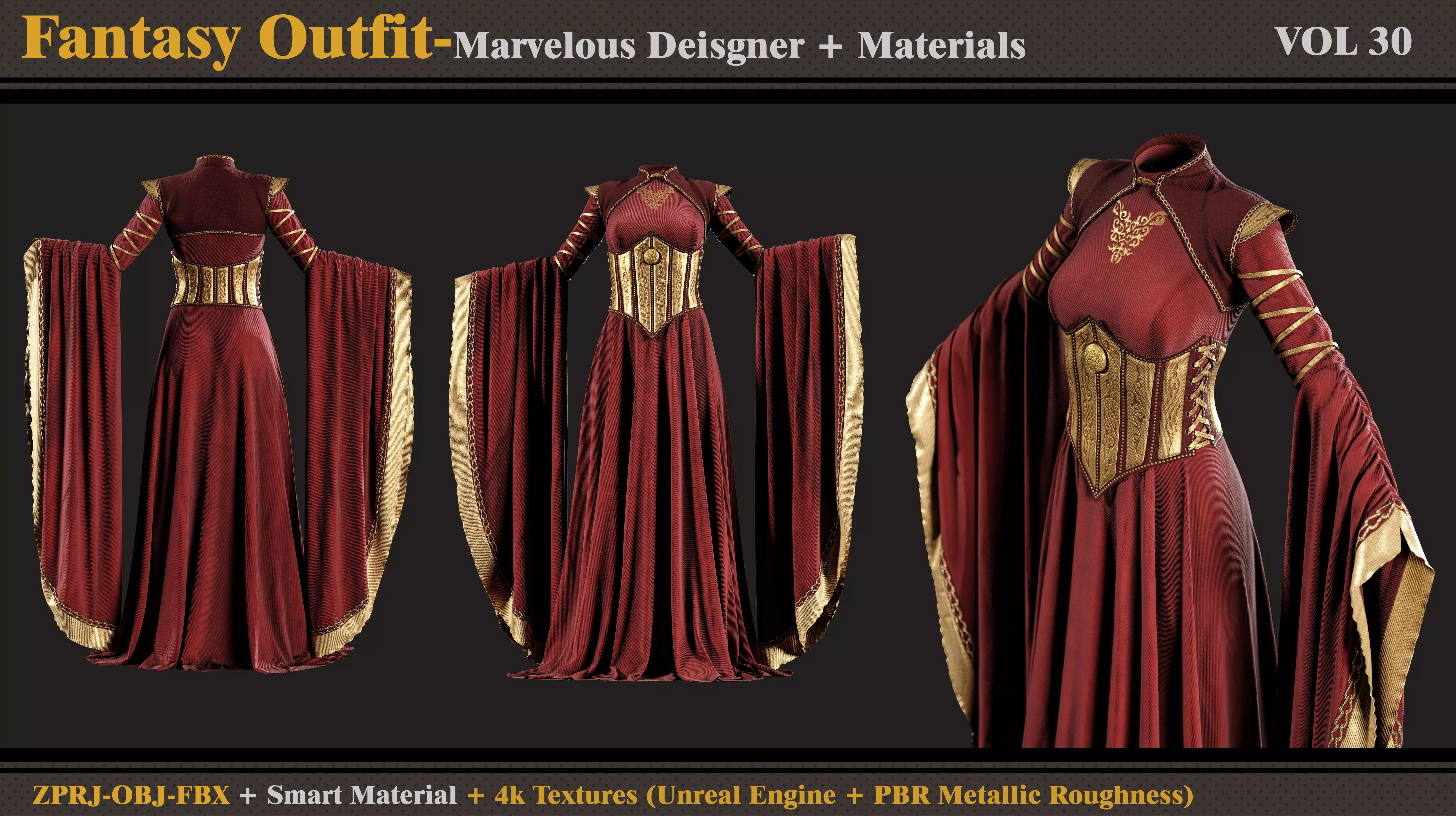 Fantasy Outfit-MD-Clo3d-Smart Material- Textures-OBJ-FBX 3D model_0