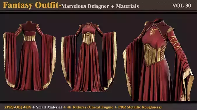 Fantasy Outfit-MD-Clo3d-Smart Material- Textures-OBJ-FBX