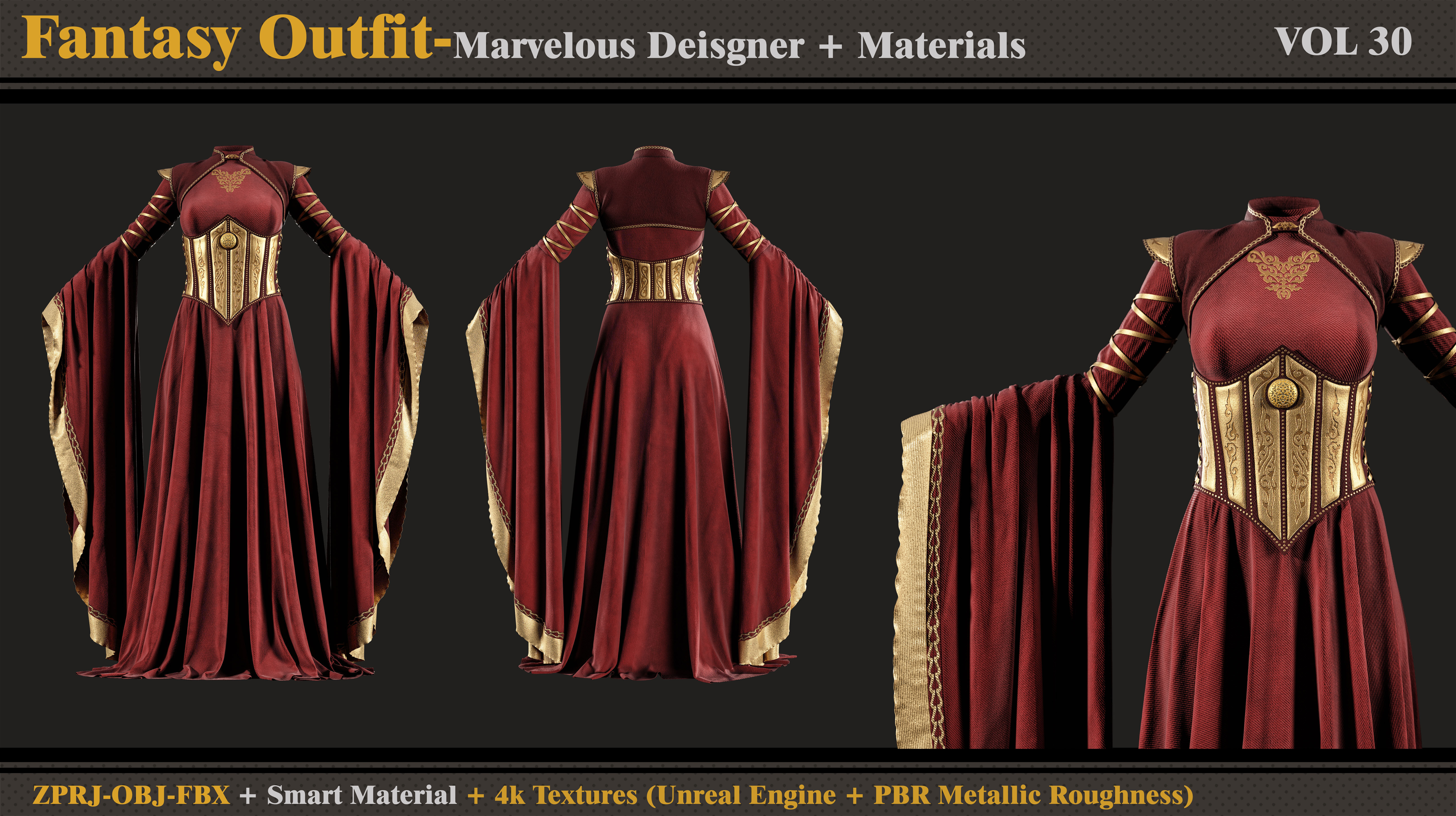 Fantasy Outfit-MD-Clo3d-Smart Material- Textures-OBJ-FBX 3D model_1