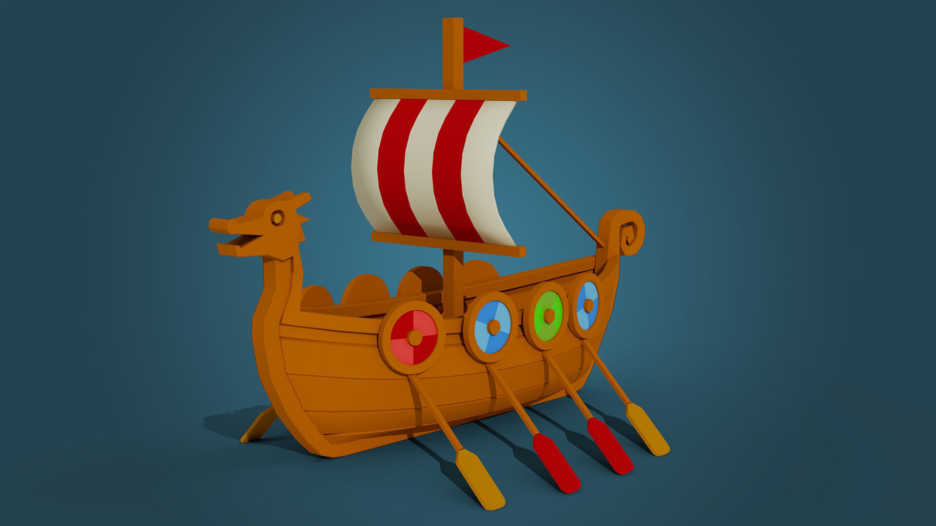 Low Poly Viking Longship Game Ready Stylized 3D Model Low-poly 3D model_2