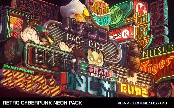 Retro Cyberpunk Neon Pack Low-poly 3D model