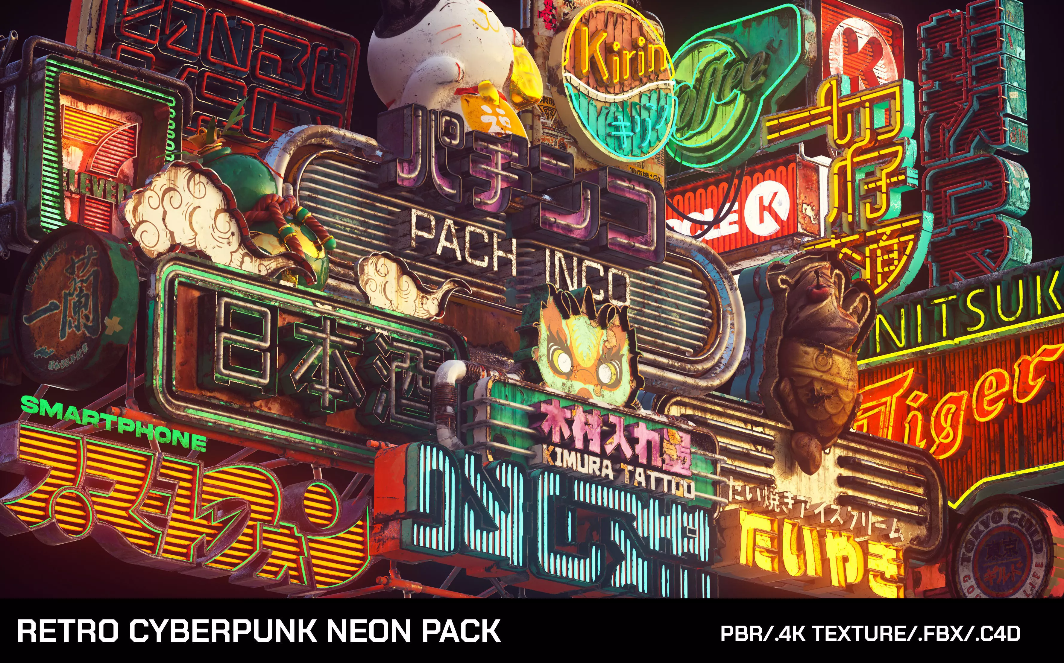 Retro Cyberpunk Neon Pack Low-poly 3D model_0