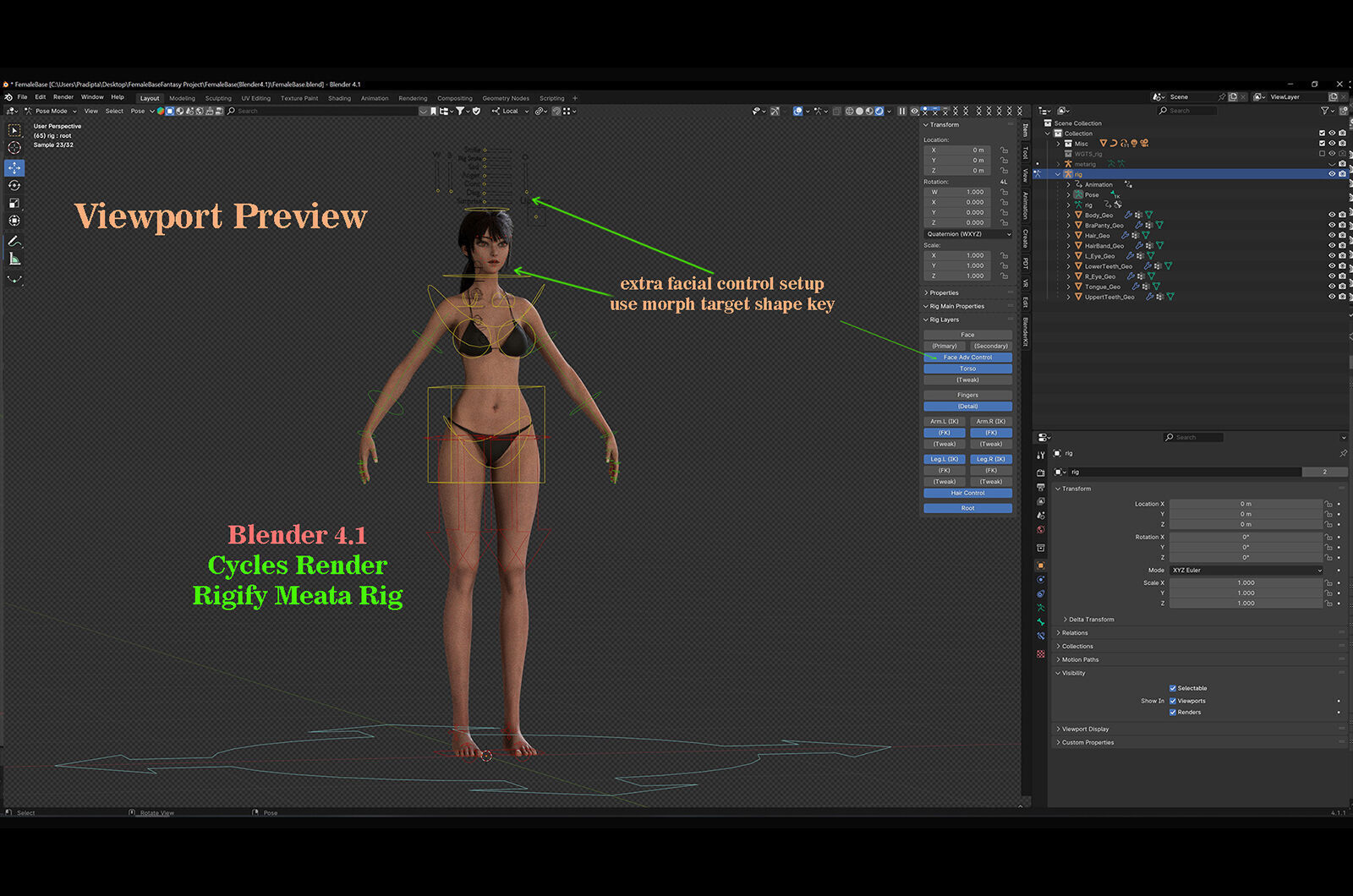 Female Base Model Rig Low-poly 3D model_23