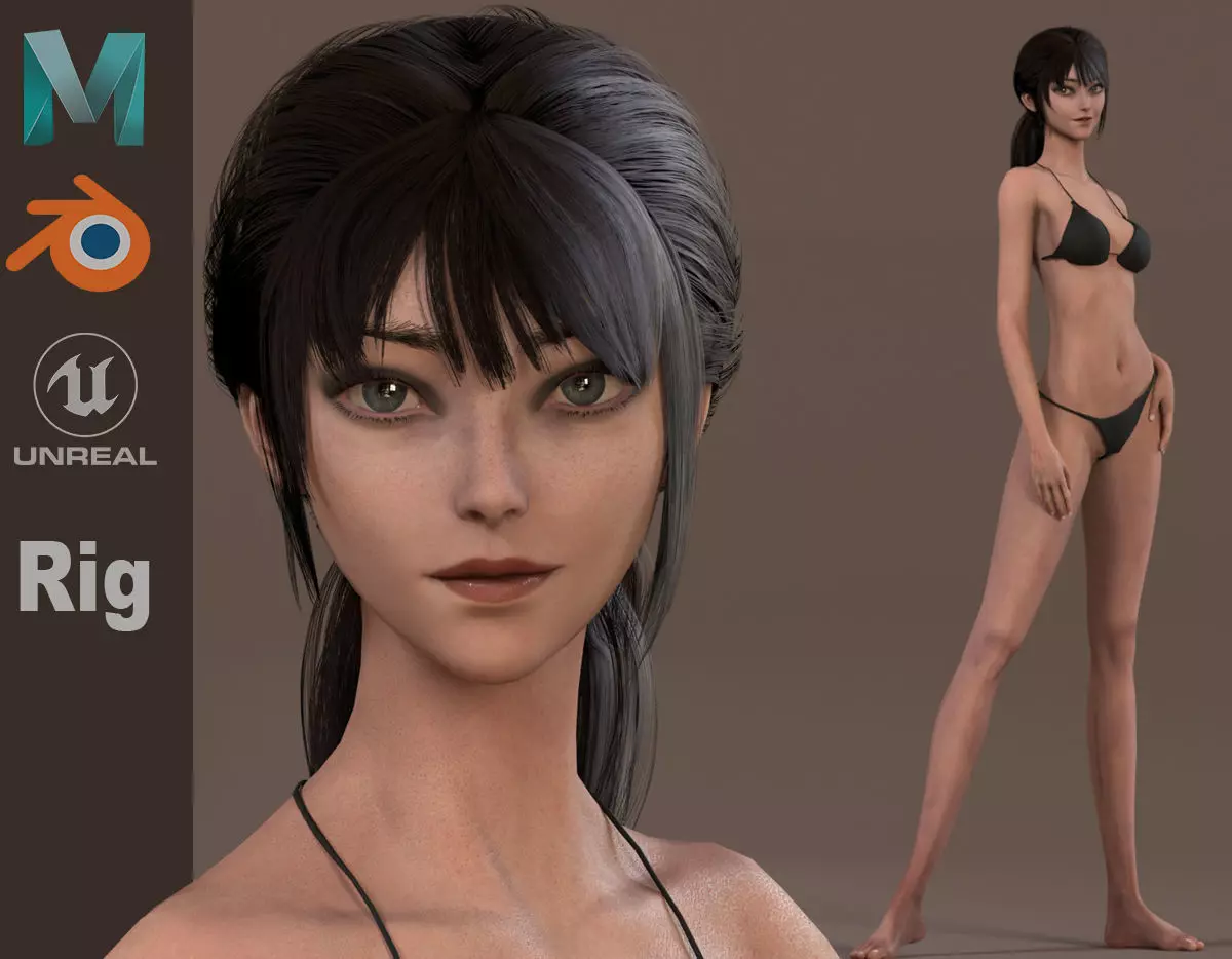 Female Base Model Rig Low-poly 3D model_0