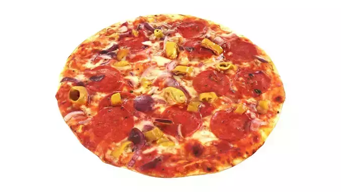 Pizza with salami and jalapeno