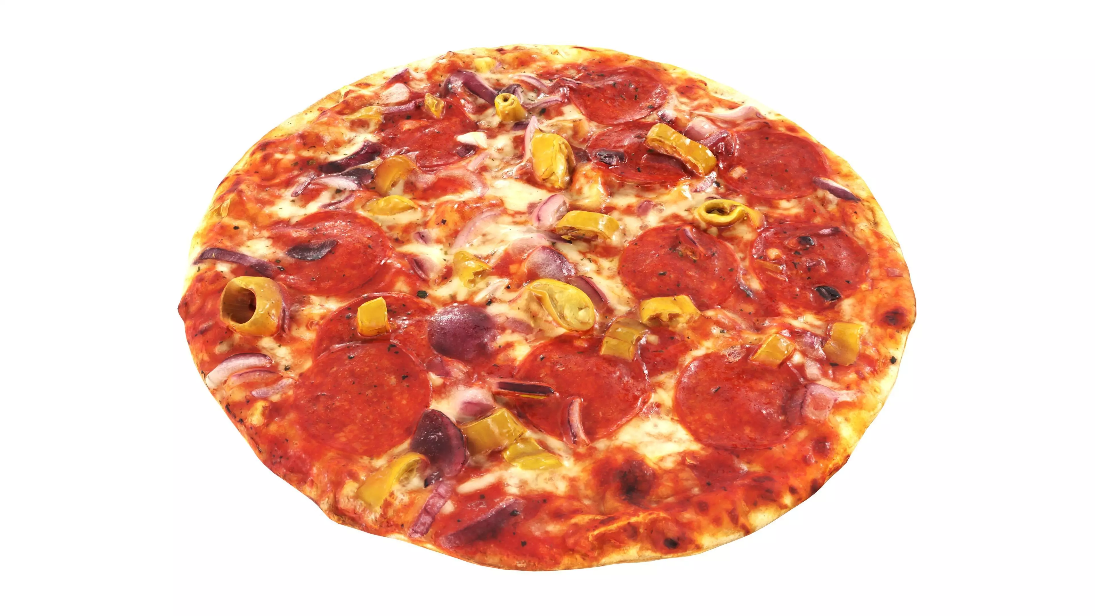 Pizza with salami and jalapeno Low-poly 3D model_0