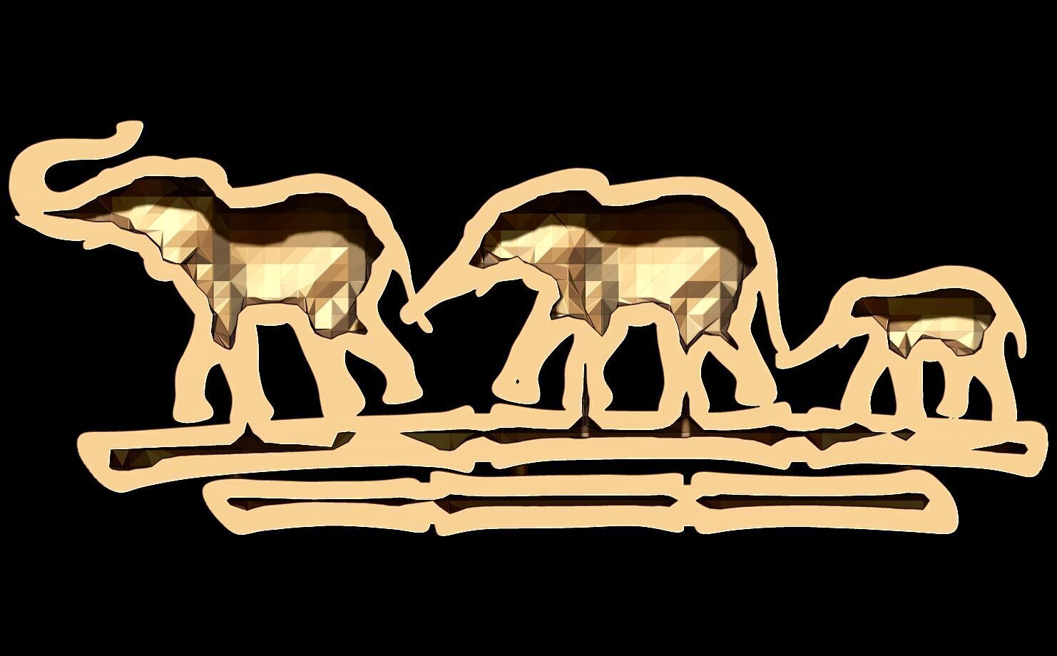 Three Elephant Brooch 3D Model 3D print model_3