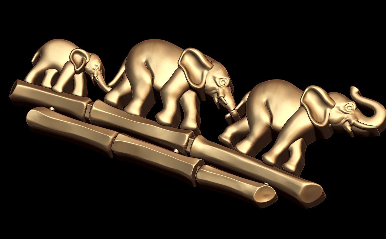 Three Elephant Brooch 3D Model 3D print model_2