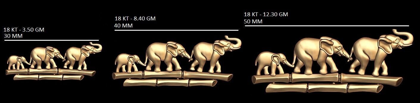 Three Elephant Brooch 3D Model 3D print model_4
