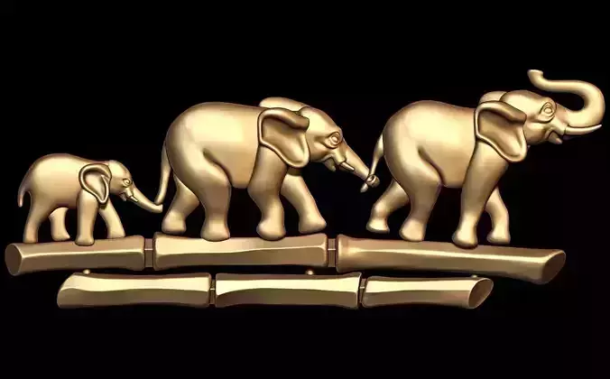 Three Elephant Brooch 3D Model