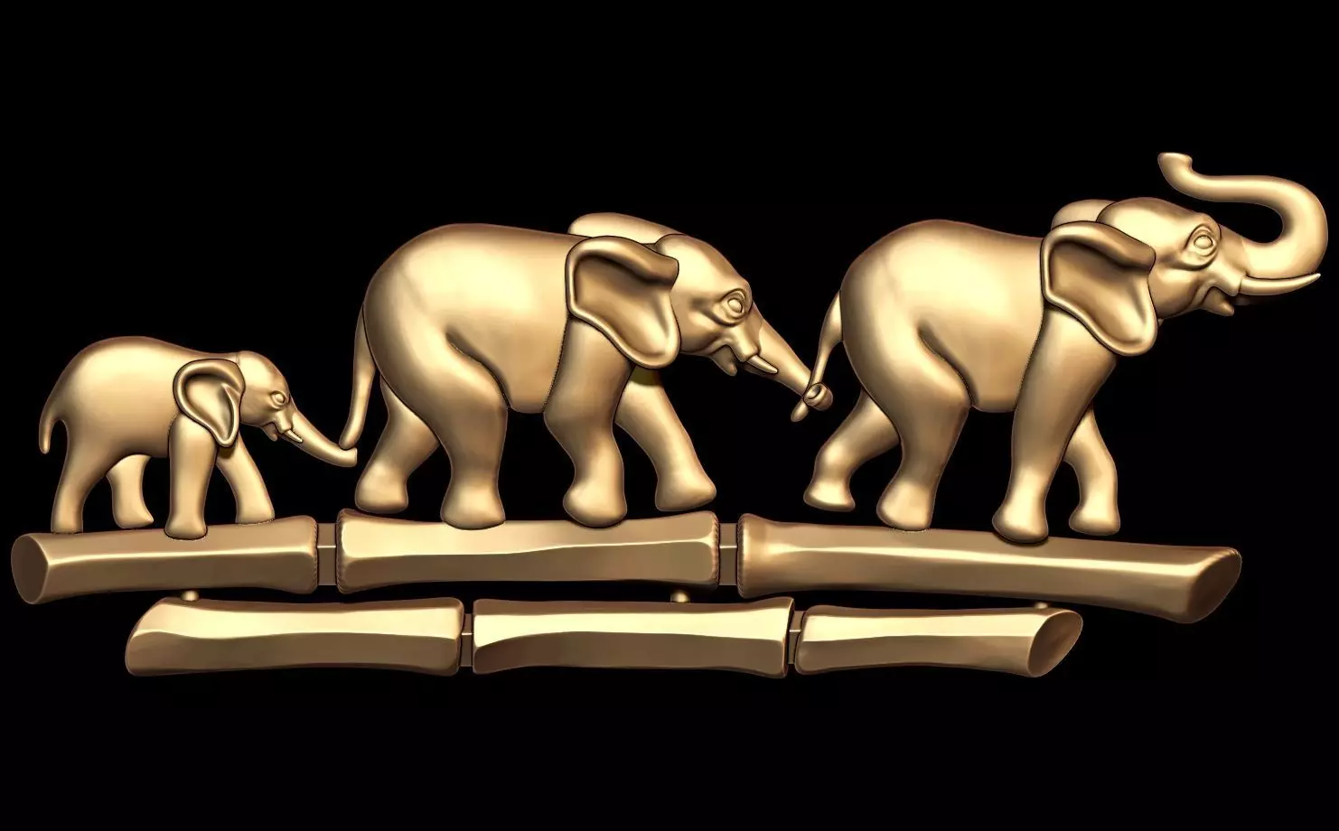 Three Elephant Brooch 3D Model 3D print model_0