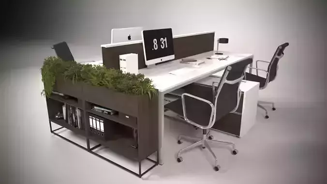 4 Person Work Station With Plants