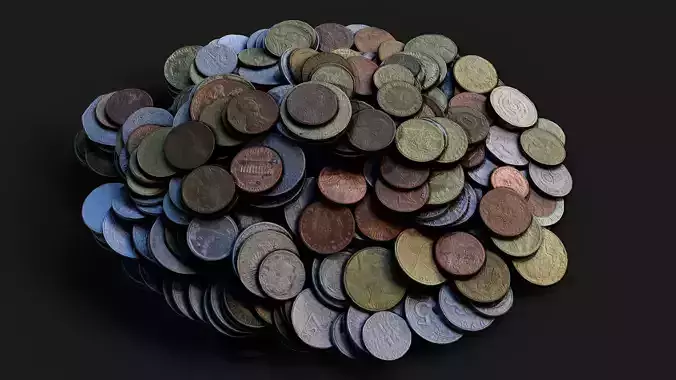 coins pile silver copper old types pt6 PBR photogrammetry
