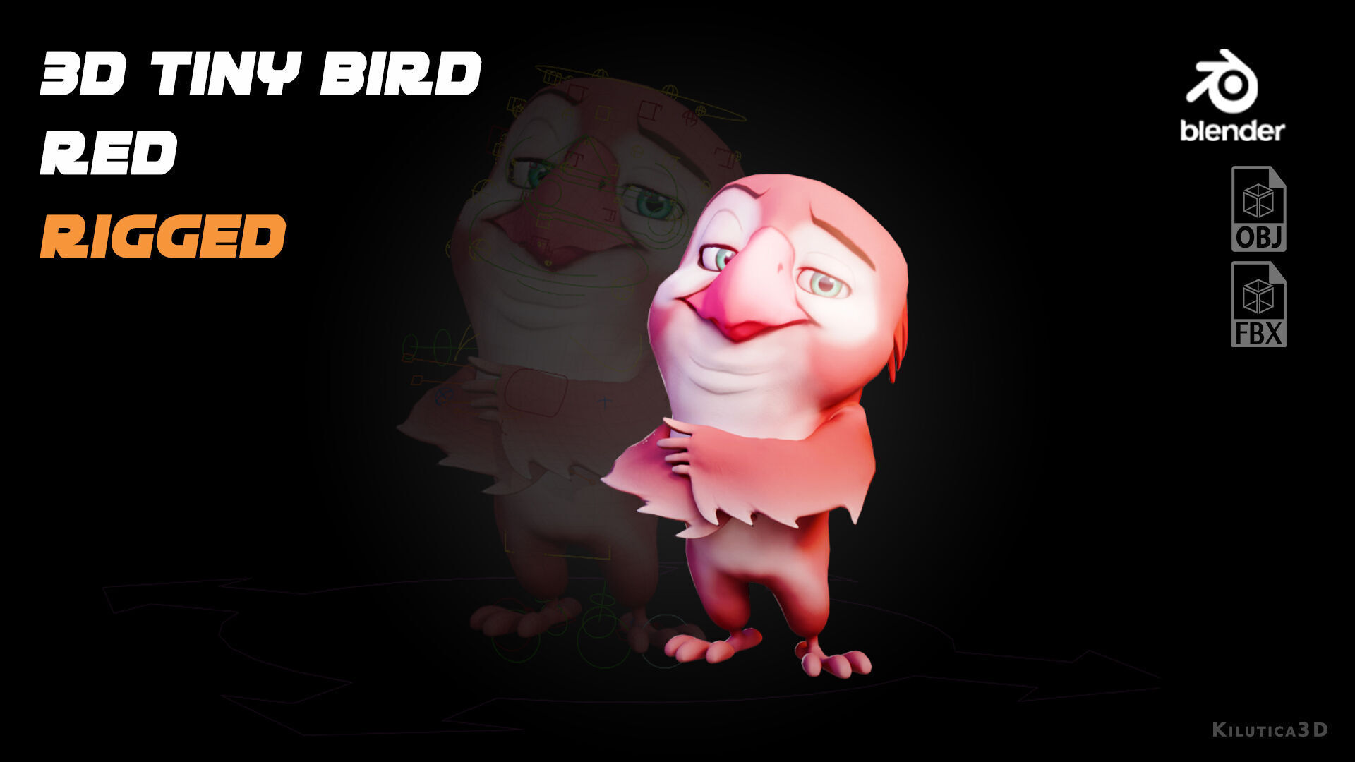 Chibi Parrot - 3D Red - Rigged Cartoon Bird Low-poly 3D model_39