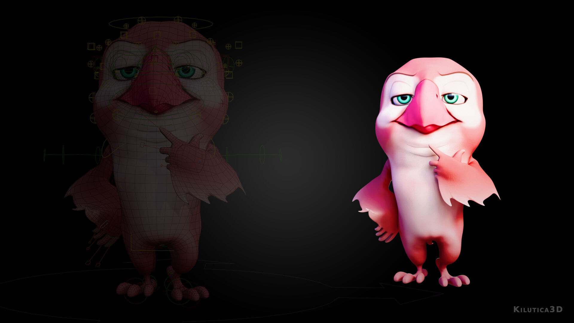 Chibi Parrot - 3D Red - Rigged Cartoon Bird Low-poly 3D model_6