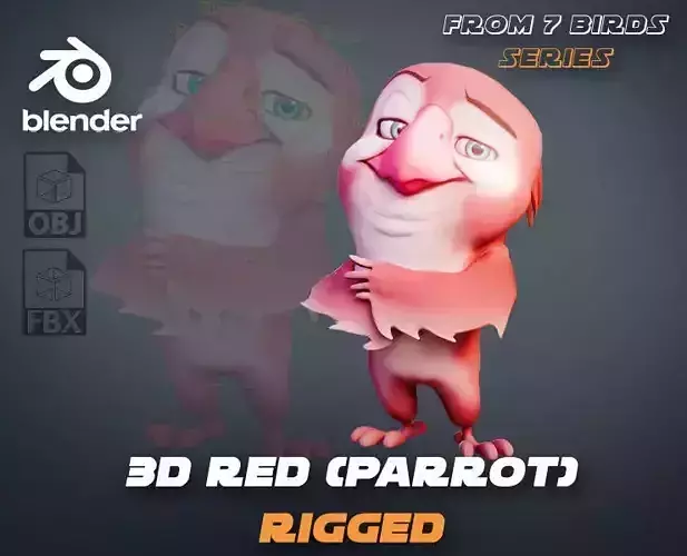Chibi Parrot - 3D Red - Rigged Cartoon Bird Low-poly 3D model Chibi Parrot - 3D Red - Rigged Cartoon Bird Low-poly 3D model