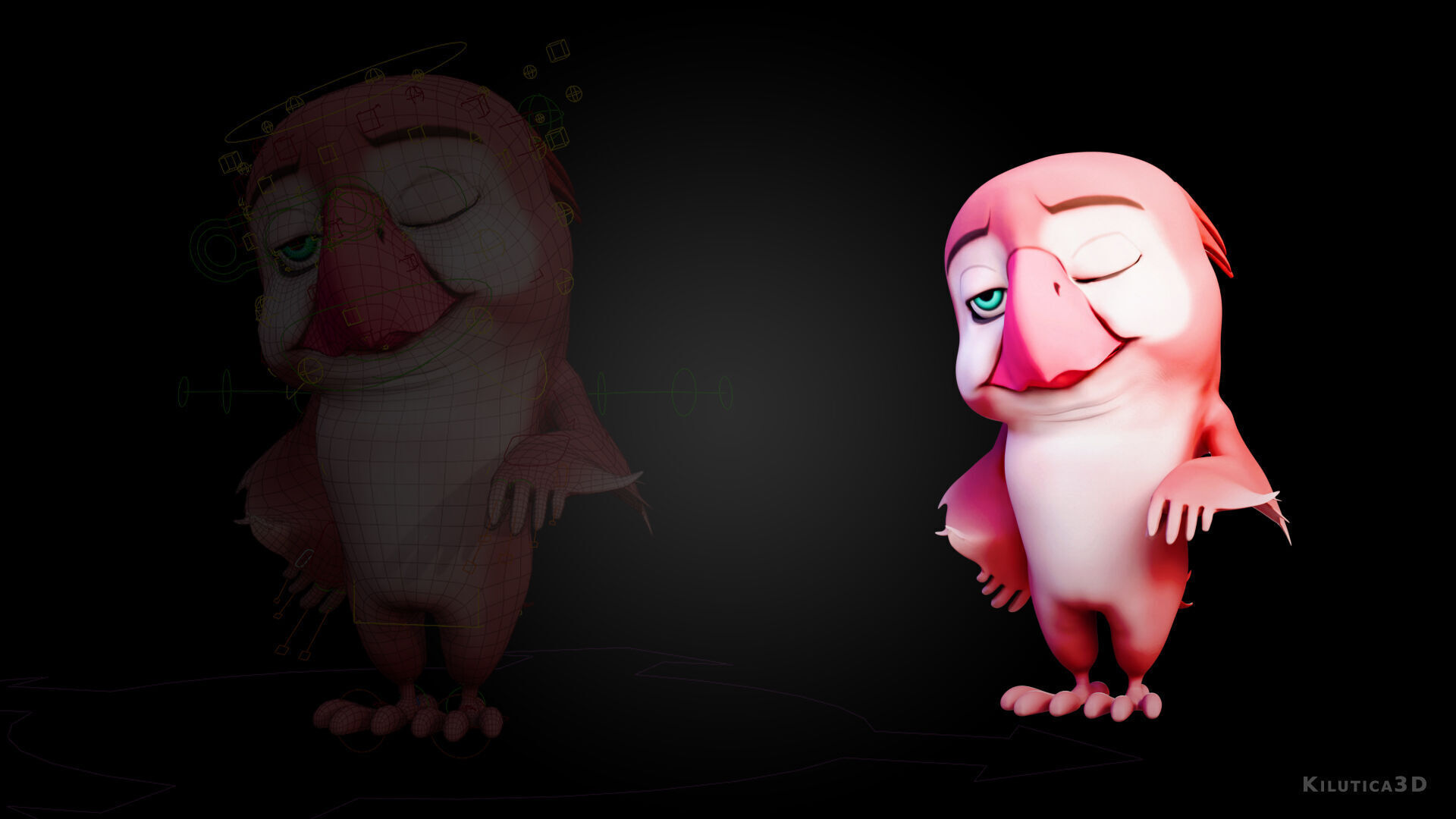 Chibi Parrot - 3D Red - Rigged Cartoon Bird Low-poly 3D model_7