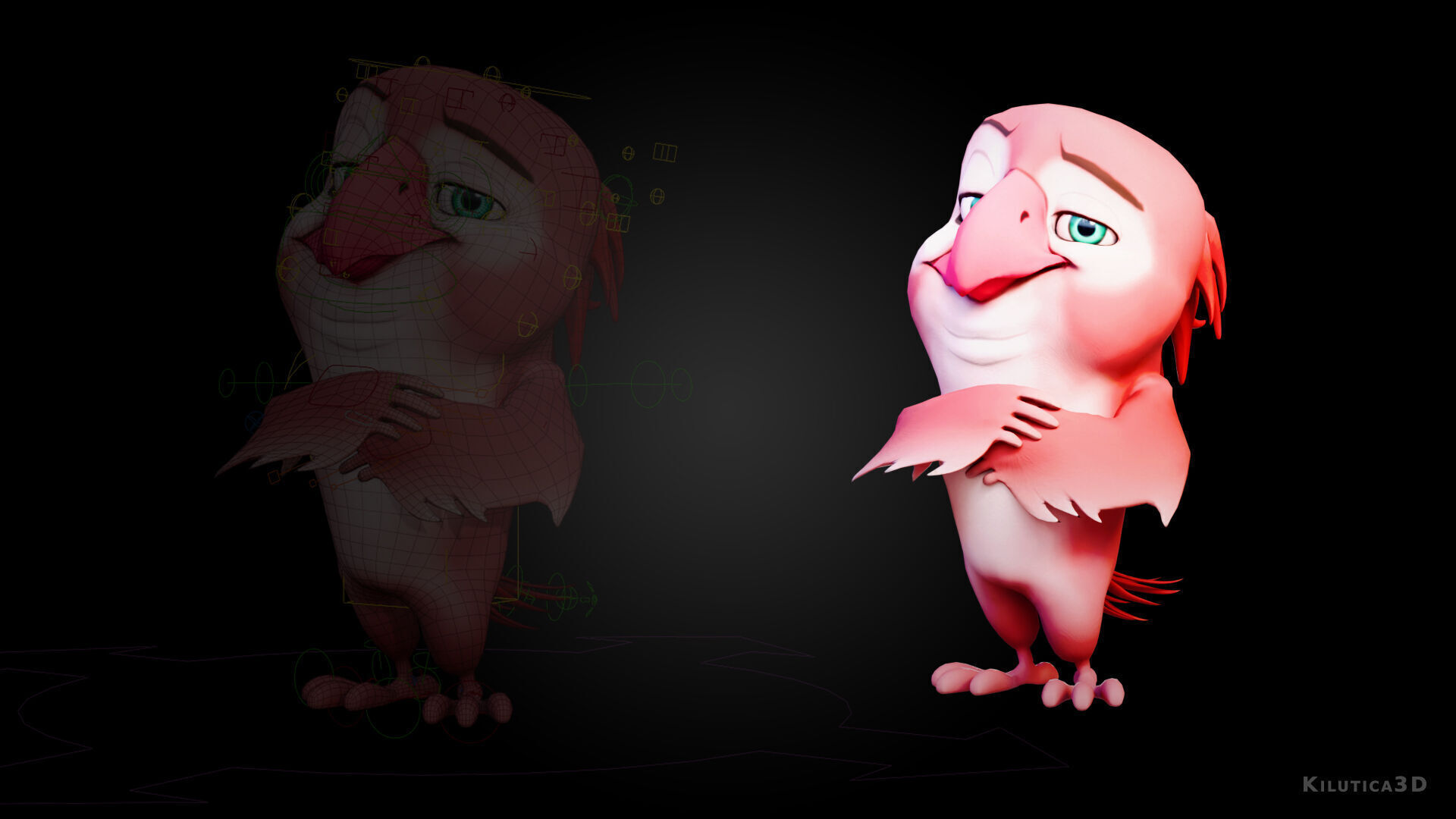 Chibi Parrot - 3D Red - Rigged Cartoon Bird Low-poly 3D model_8