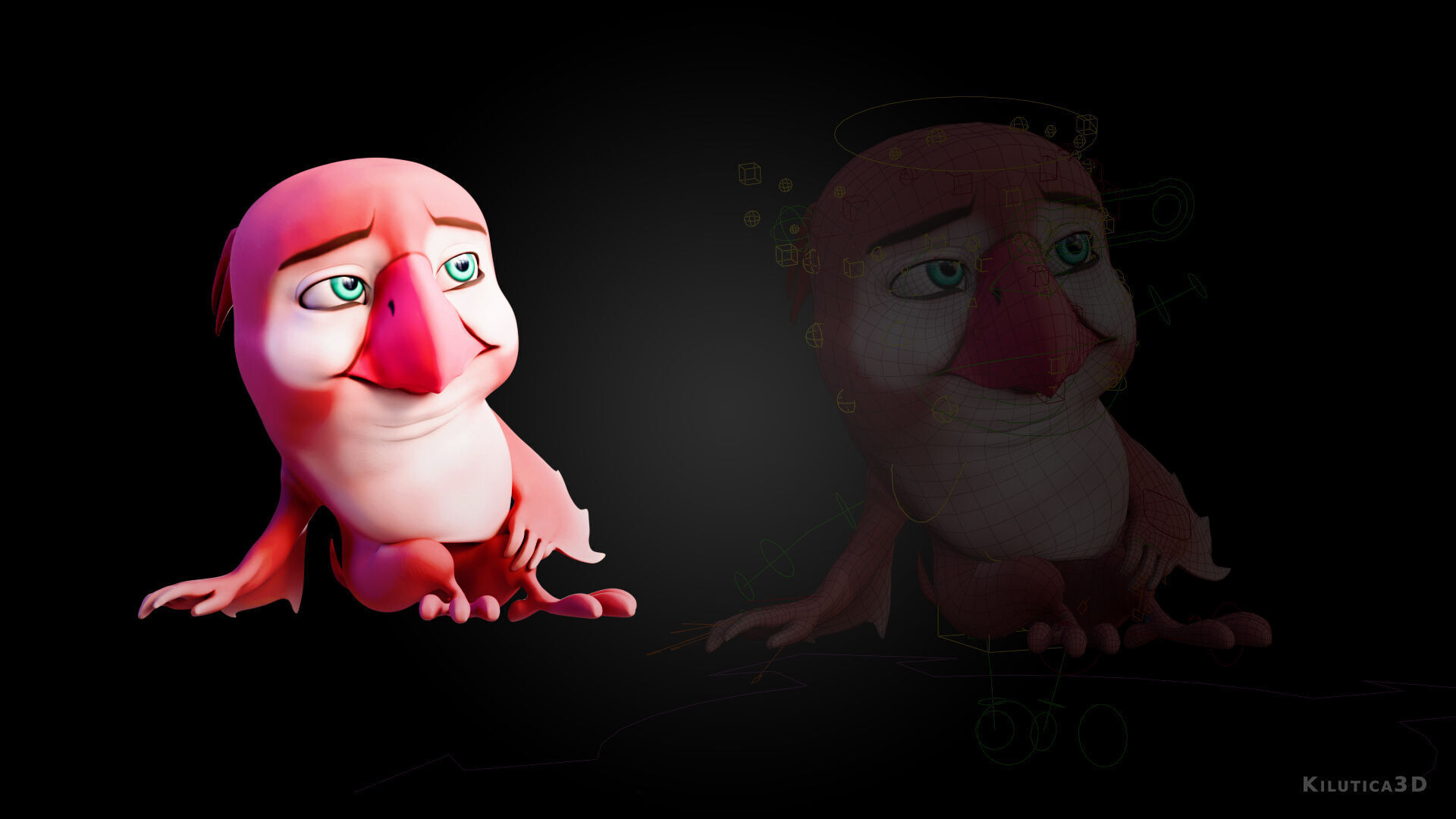 Chibi Parrot - 3D Red - Rigged Cartoon Bird Low-poly 3D model_4