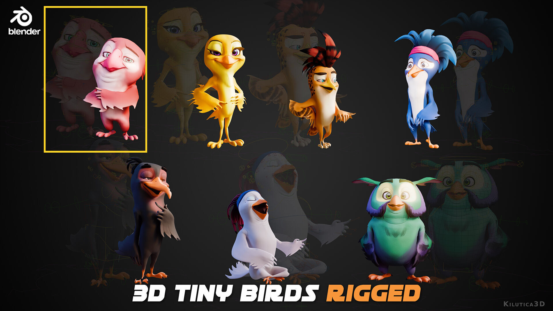 Chibi Parrot - 3D Red - Rigged Cartoon Bird Low-poly 3D model_3