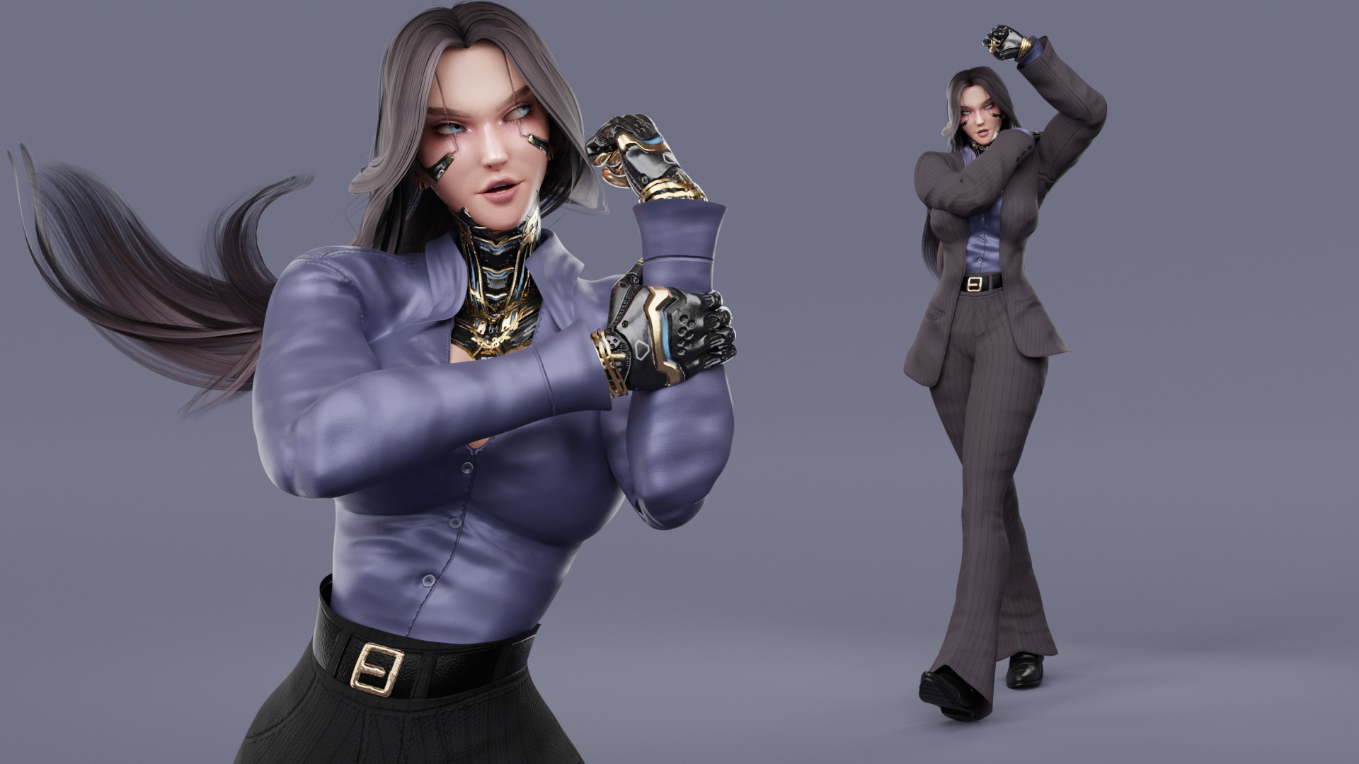 Stylized Female Fighting Character - Viktoria Low-poly 3D model_2